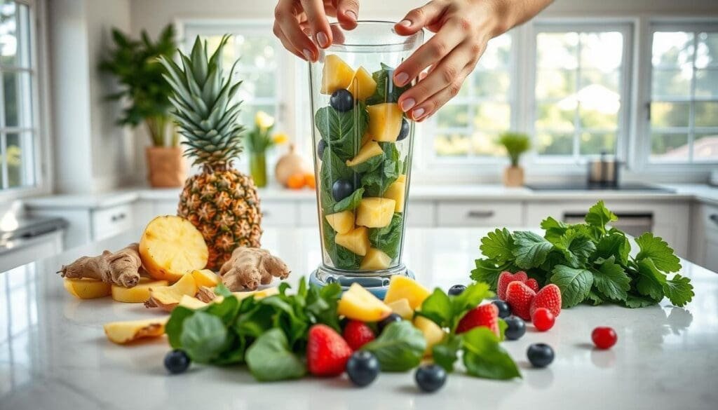 Blending smoothie ingredients