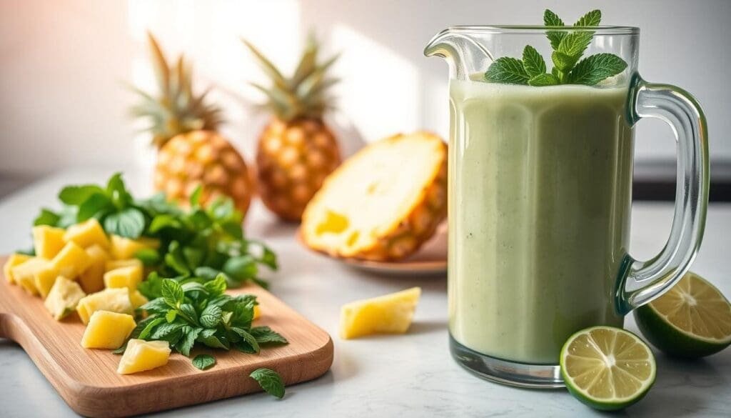 Pineapple Mint Smoothie Preparation Pineapple Mint Smoothie Preparation